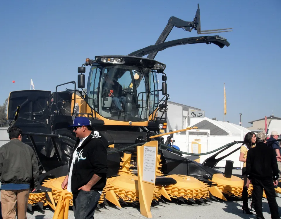 Self-propelled forage harvester on display