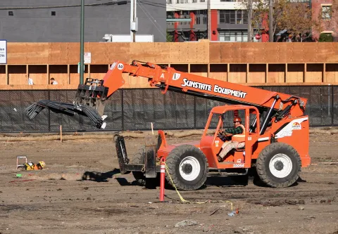Telescopic handler working on a construction site